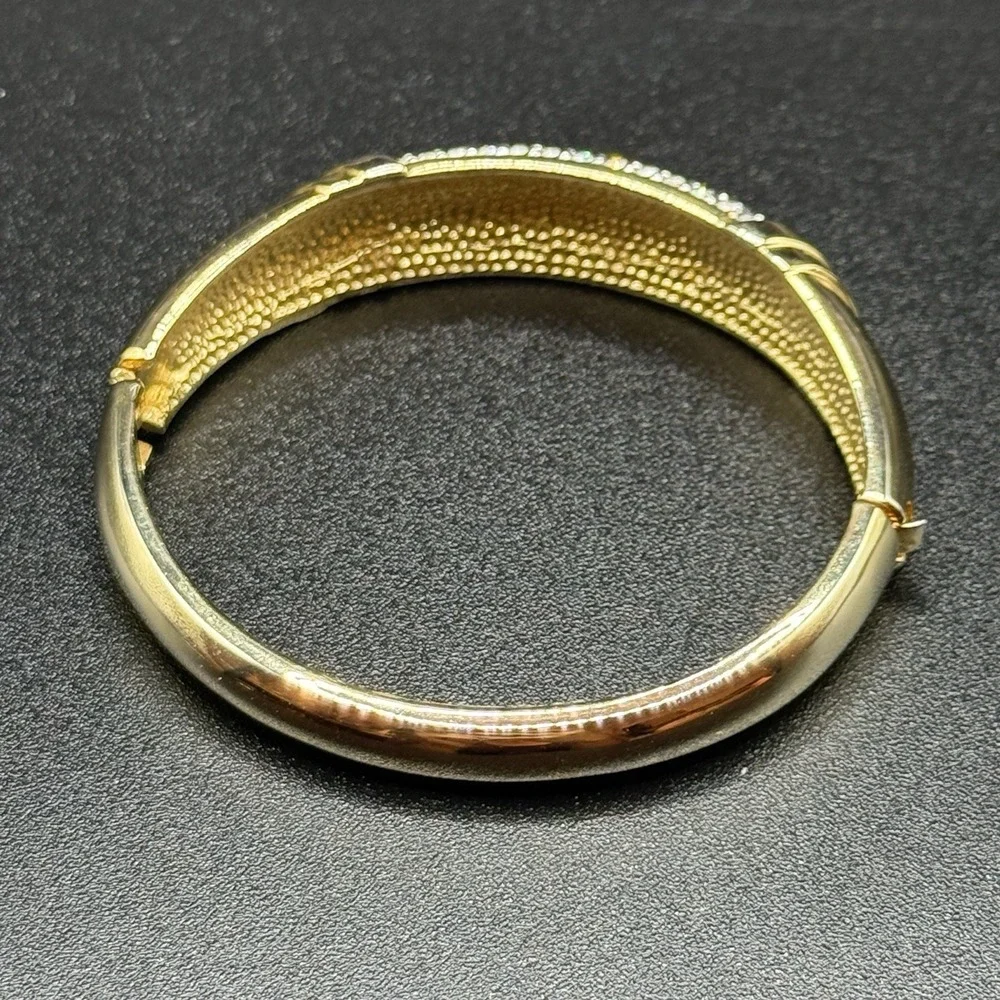 Vintage Gold Tone Pavé Rhinestone Hinge Bangle Bracelet 6